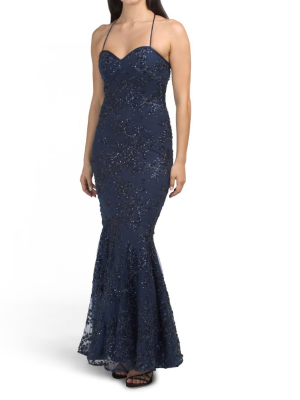 VIOLET WEEKEND Sequin Embellished Mesh Gown
